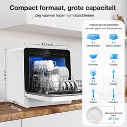 Novari Mini vaatwasser - Vrijstaande afwasmachine - Kleine compacte aanrechtvaatwasser - 8 programma's - 42,5x42,8x45,8 cm — thumbnail 9