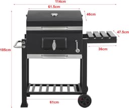 SMH LINE® BBQ houtskool XL- Smoker Barbecue - Incl. BBQ Greedschapset en 12x BBQ Spiezen - Verstelbare Kolenroosters & Inklapbare Zijtafel - Zwart — thumbnail 2