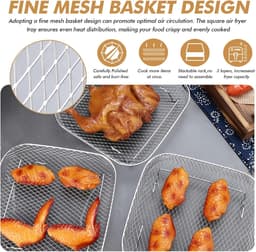 Airfryer rek - Heteluchtfriteuse mand - Gelijkmatig koken - Stapelbaar ontwerp - 3 stuks - Zilver — thumbnail 6