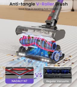 NADALY Draadloze stofzuiger, 600 W, 50 kPA, 70 minuten, draadloos, oplaadbaar, anti-klitten, licht, zelfbediening, voor huisdieren, tapijten, harde vloeren — thumbnail 3