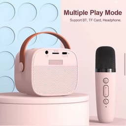 Mini Karaoke Machine voor Kinderen en Volwassenen – Bluetooth Karaoke Speaker met 1 Draadloze Microfoon – Roze – 4 Stemvervormers – TF/AUX – Oplaadbaar — thumbnail 1