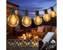 Dimbaar LED-buitenlicht op zonne-energie, 8 standen, 9 meter, 15 LED's, IP65 waterdichte lichtslinger voor tuin, terras, erf, pergola, feestverlichting. Lichtslinger voor terrasdecoratie - Sprookjeslichtjes, lampjes voor bruiloften.
