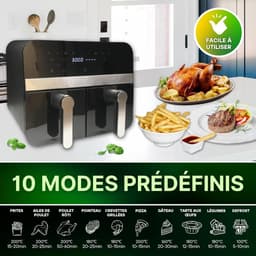 Airfryer Dubbele Mand - Heteluchtfriteuse Gezond Koken - Gezinsmaaltijden Bereiden - Twee Gerechten Tegelijk - 9 Liter - Zwart — thumbnail 5