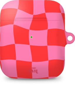 xoxo Wildhearts hoesje geschikt voor Airpods 1/2 - Drunk In Love - Ook als telefoonhoesje verkrijgbaar - schokbestendige case geschikt voor Airpod 1 en 2 - koptelefoon case - Beschermhoes met print - golvende blokjes - roze / rood — thumbnail 1