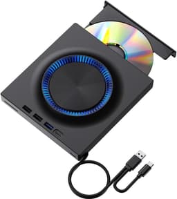 Externe CD DVD Station - Draagbare Brander Lezer - Bestanden Backuppen - Ingebouwde USB Hub - Dun Ontwerp - Zwart — thumbnail 1