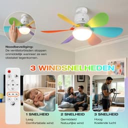 MUPOO E27 Plafondventilator met Lamp Ø52 cm - Ventilatorlamp met Afstandsbediening - 3 Kleurtemperaturen - 3 Snelheden - Timer en Geheugenfunctie - Stil DC Motor -Voor Slaapkamer Kinderkamer- kleurrijk — thumbnail 4