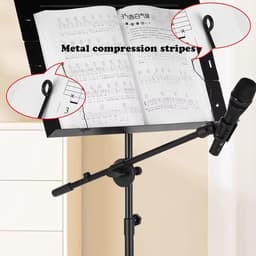 Muziekstandaard - Bladmuziek houder - Muziek oefenen - Inclusief microfoon - 82-157 cm - Zwart — thumbnail 3