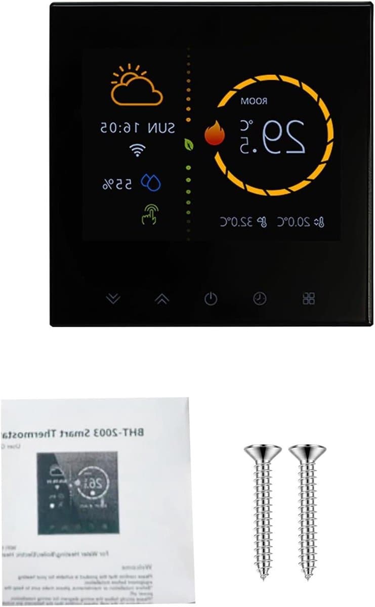 Slimme thermostaat - Wifi thermostaat - Verwarming regelen - Kleuren touchscreen - 95-240VAC - Zwart — afbeelding 1