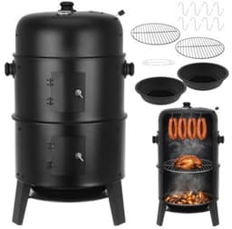 MOZY® - 3 in 1 Rook- en Grilloven met Hoes - met Thermometer - Inclusief Accessoires - Barbecue - Grillen - Verticale Rookoven - Houtskoolbarbecue - BBQ Vat - Barbecuen — thumbnail 3
