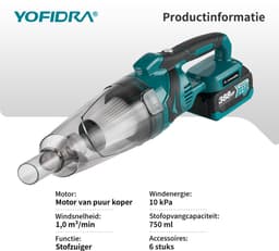 Yofidra Accu Steelstofzuiger - 10 kPa Steelstofzuiger - met 2x Accu’s - Kruimeldief - 0.75L Stofbak -Voor Huisdieren, Vloeren, Carpets, Auto — thumbnail 3