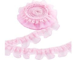 10 Yards Roze Rimpel Kantlint - Dubbel Laags Geplooid Kant voor Creatieve Projecten, Kostuums en Kussens, 6cm Breed