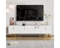 TV-kast - Lowboard mediakast - Opbergen woonkamer - Gestructureerde deur - 170 x 40 x 455 cm - Wit