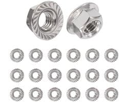 Flensmoeren M6 Zelfvergrendelende Zeskantmoeren van RVS met Flens en Tanden volgens DIN 6923 - Verpakking van 20 Stuks voor Duurzame Bevestiging