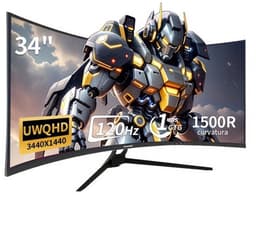 34-inch Curved Monitor – Ultrawide Scherm – Gaming Monitor – PC Monitor – UWQHD Display – 3440x1440 Resolutie – 120Hz Verversingssnelheid – 165Hz Reactietijd — thumbnail 5