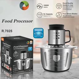 Elektrische Mini Hakmolen - Keukenmachine Blender - Efficiënt Koken - 6 Dubbele Messen - 5 Liter Kom - Zilver — thumbnail 2