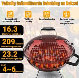 Houtskool Barbecue Met Deksel Voor Authentieke BBQ Smaak – Houtskoolbarbecue Op Wielen Met Stevig Metaal Design Voor Eenvoudig Verplaatsen – Kogelbarbecue Rond 51 x 47 x 78 cm Voor Tuin, Balkon en Camping | Zwart Design Met Optimale Warmteverdeling — thumbnail 5