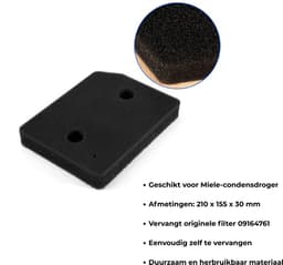 Bramokava 3x Filter geschikt voor Miele Droger 9164761 - 210 x 155 x 30 mm - Spons Foam Schuimfilter — thumbnail 7
