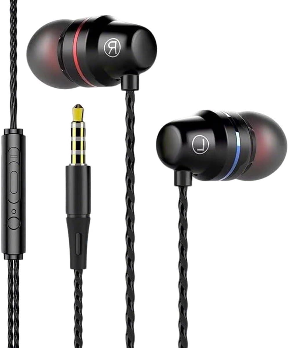Universele in-ear hoofdtelefoon met afstandsbediening en microfoon zwart — afbeelding 1