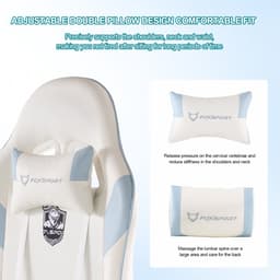 FOXSPORT Gamestoel - Gaming Chair - Ergonomisch - Verstelbaar - Met lendensteun en hoofdsteun - Met voetsteun - Bureaustoel - Racing -Wit / Blauw — thumbnail 2