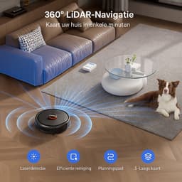 Robotstofzuiger TEENDOW D10Smax met 3 zuigstanden tot 4500Pa, 250 ml watertank, LDS-laserdetectie, app- en Google-assistentbesturing, lange accuduur van 120 minuten, stil (<70dB), en automatische oplading. — thumbnail 9