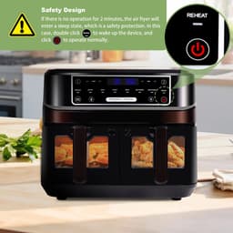 Heteluchtfriteuse 10L – Airfryer - Dubbele Lades – 2000W - 240V - Touchscreen – 8 Automatische Programma's – Kijkvenster - Zwart — thumbnail 4
