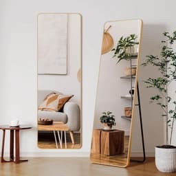 Passpiegel - Speigel - Passpiegel Staand - 162x53cm - Zwart Aluminium Frame – Rechte Hoek – Vrijstaand of Wandmontage — thumbnail 3