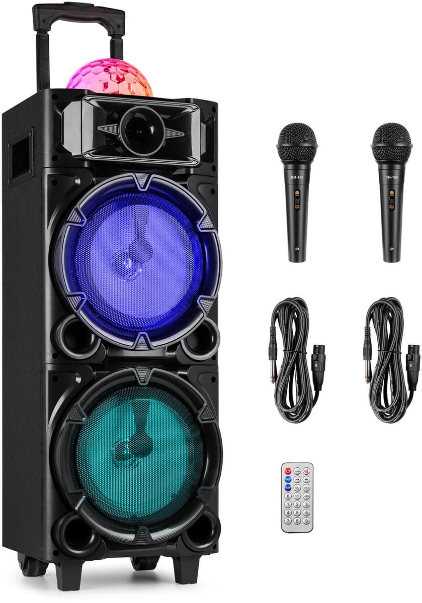 Karaoke set - Fenton LIVE290 Party speaker met microfoons en discolamp - Met Bluetooth - 300W — afbeelding 1
