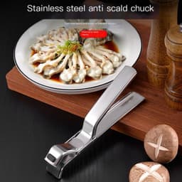 1 stuk - Komklem - Anti-verbrandings klem - RVS bordklem - Multifunctionele keukentang - Bakplaat Klem - Geschikt voor Airfryer, stoompan, pan en kom, oven - 18,5*2,5*6cm (zilver) — thumbnail 7