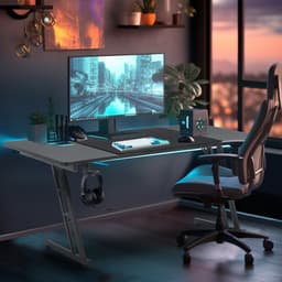 160 x 60 cm, Gamingtafel, stabiele computertafel, pc-tafel, zwart, met bekerhouder en koolstofvezelcoating, 2 openingen voor kabel, gamertafel, gamingtafel, bureau, zonder led — thumbnail 2