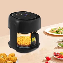Heteluchtfriteuse met kijkvenster, 3,3 liter, temperatuurbereik, LCD 80-190 °C, compacte friteuse zonder olie, voor cake, kippenvleugels, vis, vlees (zwart) — thumbnail 2