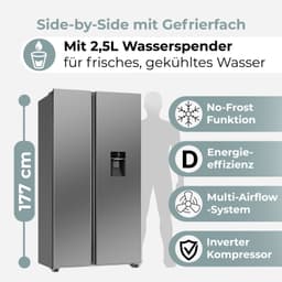 Bomann SBS 7367 - Amerikaanse Koelkast - Side-by-Side - 439 Liter - Total No Frost – Waterdispenser - Inox Look — thumbnail 4