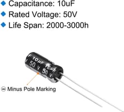 10uF 50V 5x11mm elektrolytische condensator radiale aansluitingen aluminium condensatoren voor TV LCD monitor VCD 15 stuks — thumbnail 4