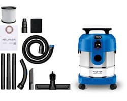 Nilfisk Multi I 16 T Inox Nat- & Droogzuiger 1100W - 16L RVS Waterzuiger met Stopcontact voor Elektrisch Gereedschap & Blaasfunctie
