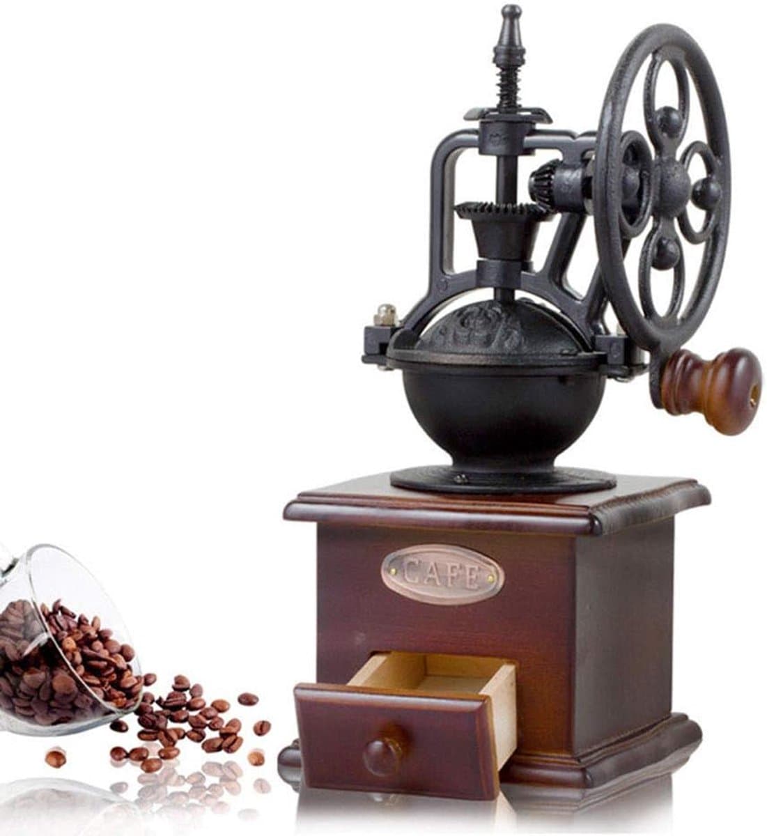 Koffiemachine-retro stijl hout handslijpen-handmatige kruk-krabber wiel vorm-25 * 11,5 cm — afbeelding 1