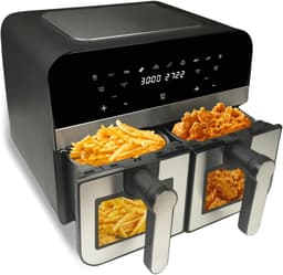 Nest, CNAFD45WS, 2400 W digitale heteluchtfriteuse met dubbele mand en 9 liter venster, gezond en snel koken, modern design, ideaal voor elke keuken, grijs — thumbnail 2