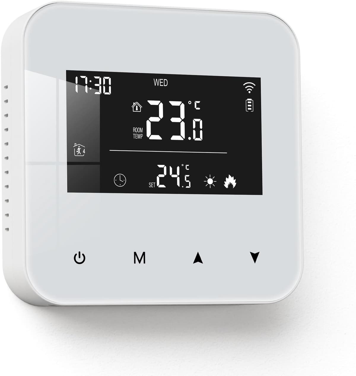 Slimme thermostaat voor combiketel, 2 draden, digitale kamerthermostaat bedrade wifi, programmeerbare verwarmingscontroller muur, werkt op batterijen, compatibel met en zwart — afbeelding 1