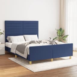 Bedframe met hoofdeinde, blauw, 140 x 190 cm, stof, familiebed, bedframe voor slaapkamer, hotel, logeerkamer — thumbnail 1