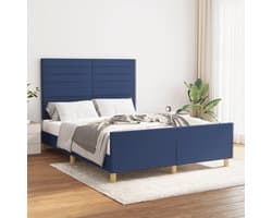 Bedframe met hoofdeinde, blauw, 140 x 190 cm, stof, familiebed, bedframe voor slaapkamer, hotel, logeerkamer