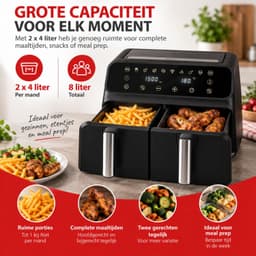 alpina Dubbele Airfryer XXL 8L - Dubbele Heteluchtfriteuse met 2 Manden - Air Fryer met 8 Bakprogramma's - Digitaal Display - Timer tot 60 Minuten - SYNC en MATCH modus - Zwart — thumbnail 4