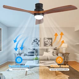 Plafondventilator Met Verlichting – 132 Cm – Zes Snelheden – Hout – Zwart – Ledlicht Met Geheugenfunctie — thumbnail 5