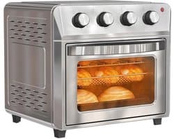 Mini-heteluchtoven - 24L inhoud en 1600W vermogen - RVS, zilver