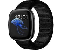 Strap-it nylon smartwatch bandje geschikt voor Fitbit Sense / Versa 3 (zwart) – ademend, lichtgewicht en verstelbaar – vervangende polsband voor Fitbit smartwatch