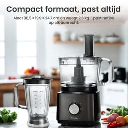 Heinner Foodprocessor met 1.2 liter Mengkom en 1.8 liter Blender - 750W - Keukenmachine Zwart — thumbnail 3