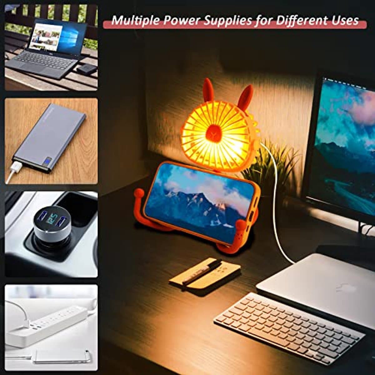 Creatieve Wandelen Ventilator met LED Licht - Oplaadbare Handheld Ventilator met Flexibele Clip en Draaibare Functies — afbeelding 1