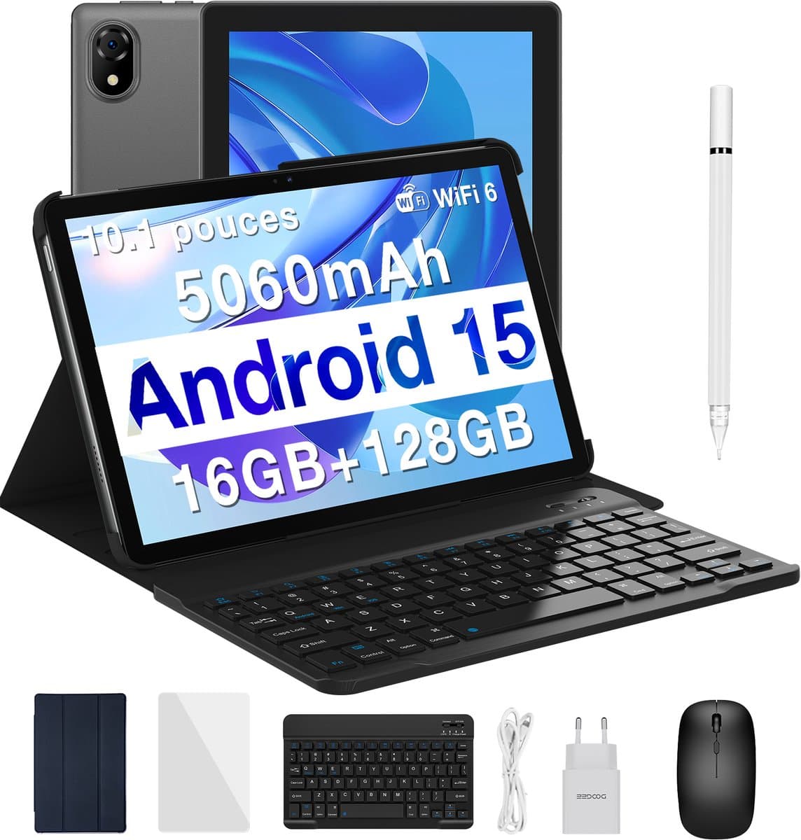 Doogee U10 - Tablet - 16GB RAM+ 128GB ROM (2TB TF) - 10,1 inch - Face ID - 5060 mAh - Android 15.0 - WiFi 6 - Met toetsenbord Mouse - Grijs — afbeelding 1
