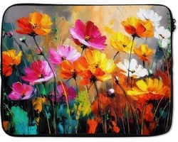 Laptophoes 17 inch - Felgekleurd - Bloemblaadjes - Abstract - Laptop sleeve - Binnenmaat 41x28 cm - Zwarte achterkant
