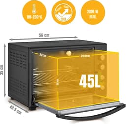 MMP® Heteluchtoven - Oven - Airfryer Oven - 45 Liter - 2000 Watt - Zwart - 56cm x 41cm x 35cm — thumbnail 5