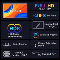 Lipa HDR-75 Triple Portable monitor Full HD - Extra beeldscherm laptop - Tri-screen- Triple monitor - 1 Kabel model ook voor Macbooks en Windows - Plug & Play - Voor schermen tussen 14 en 17.3 inch - 60 Hz - HDR en IPS - 2x 14" - Met Draagtas — thumbnail 4