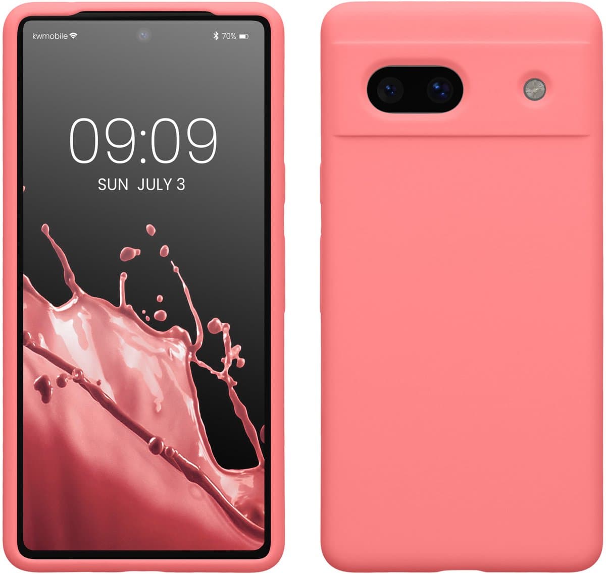 kwmobile telefoonhoesje geschikt voor Google Pixel 7a - Hoesje met siliconen coating - Smartphone case in Pastelkleurig koraal — afbeelding 1