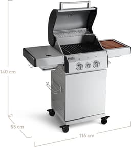 BURNHARD® 2 Branders gasbarbecue FRED Jr. Deluxe Series 3 incl. 900°C keramische infraroodbrander, gietijzeren grillrooster + inklapbare zijtafels — thumbnail 3
